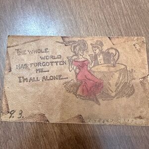 Vintage leather Postcard with Romantic Illustration